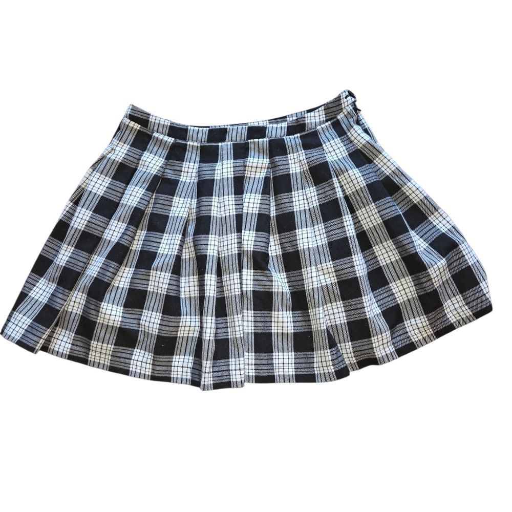 Selfie Black and White Checkered Plaid  Mini Pleated Skirt Juniotlrs Size XL
